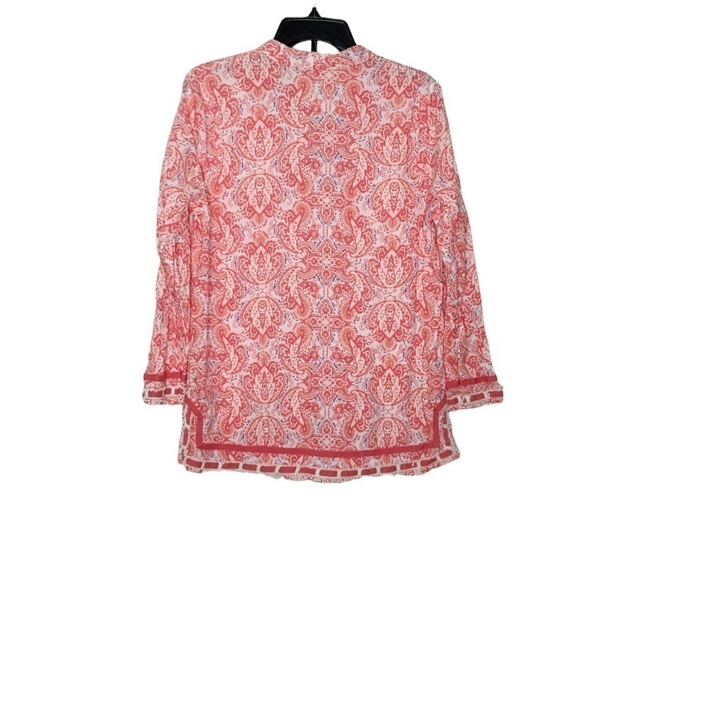 Saint Tropez West  long sleeve coral colored tunic blouse. V neckline. Size L - Picture 4 of 7
